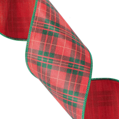 Vickerman 4" x 10 Yards Red/Green Plaid Wired Edge Christmas Ribbon.