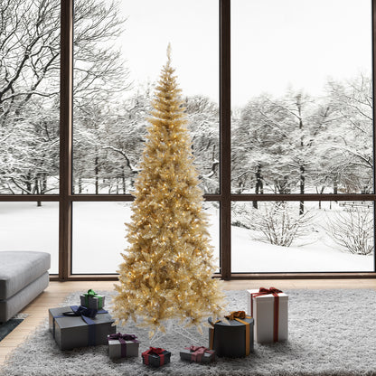Vickerman 5.5' Champagne Tinsel Fir Slim Artificial Christmas Tree Warm White Dura-lit LED Lights