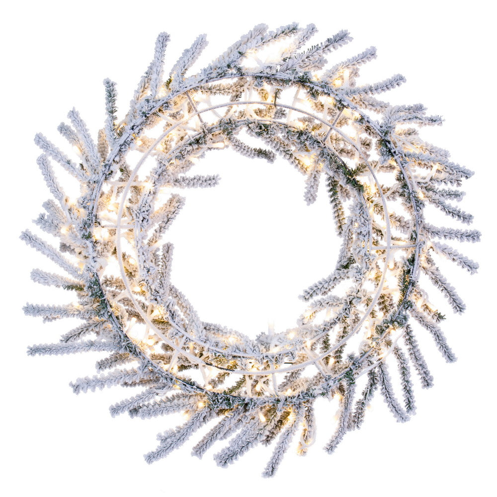 Vickerman 30" Flocked Pistol Pre-Lit Pine Wreath with Warm White 3mm Low Voltage LED Wide Angle Lights.