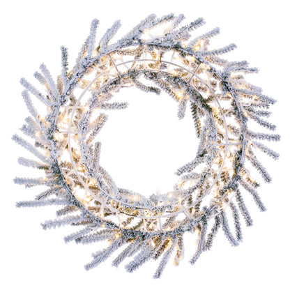 Vickerman 30" Flocked Pistol Pre-Lit Pine Wreath with Warm White 3mm Low Voltage LED Wide Angle Lights.