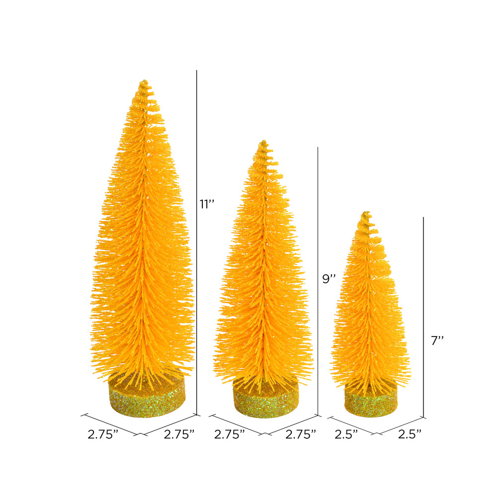Vickerman 7"-9"-11" Yellow Glitter Oval Pine Artificial Christmas Tree Set of 3