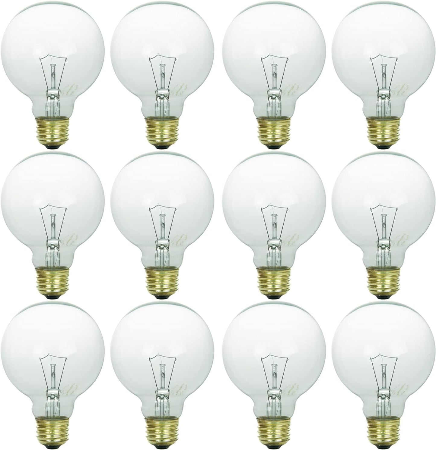 Sunlite 41733 G25 Globe Incandescent Light Bulbs, 25 Watts, Medium Base (E26), 120 Volt, Clear, Dimmable, Title 20 Approved, 2600K Warm White, Clear, 12 Count