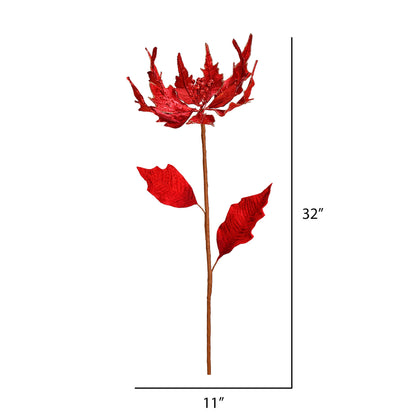 Vickerman 32" Red Glitter poinsettia Artificial Christmas Spray. Includes 2 sprays per pack.