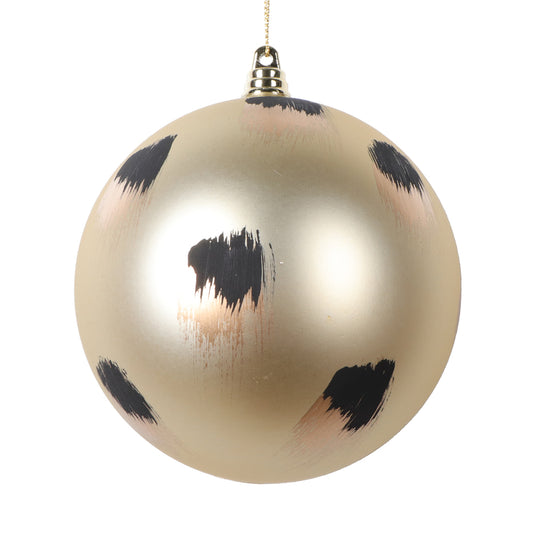 Vickerman 4.75" Matte Champagne Ball Ornament with Gold and Black Brush Strokes 4 per bag.