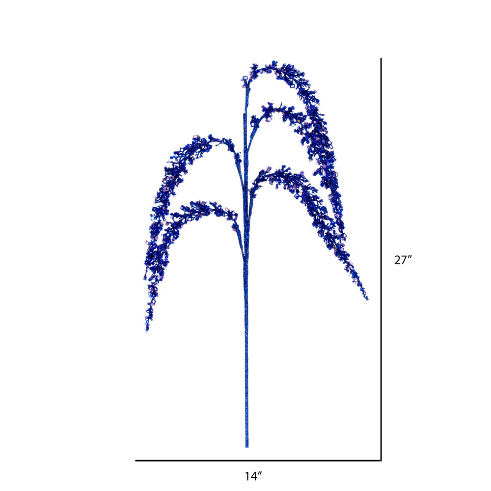 Vickerman 27" Artificial Blue Glitter Setaria Christmas Spray 3 sprays per pack.