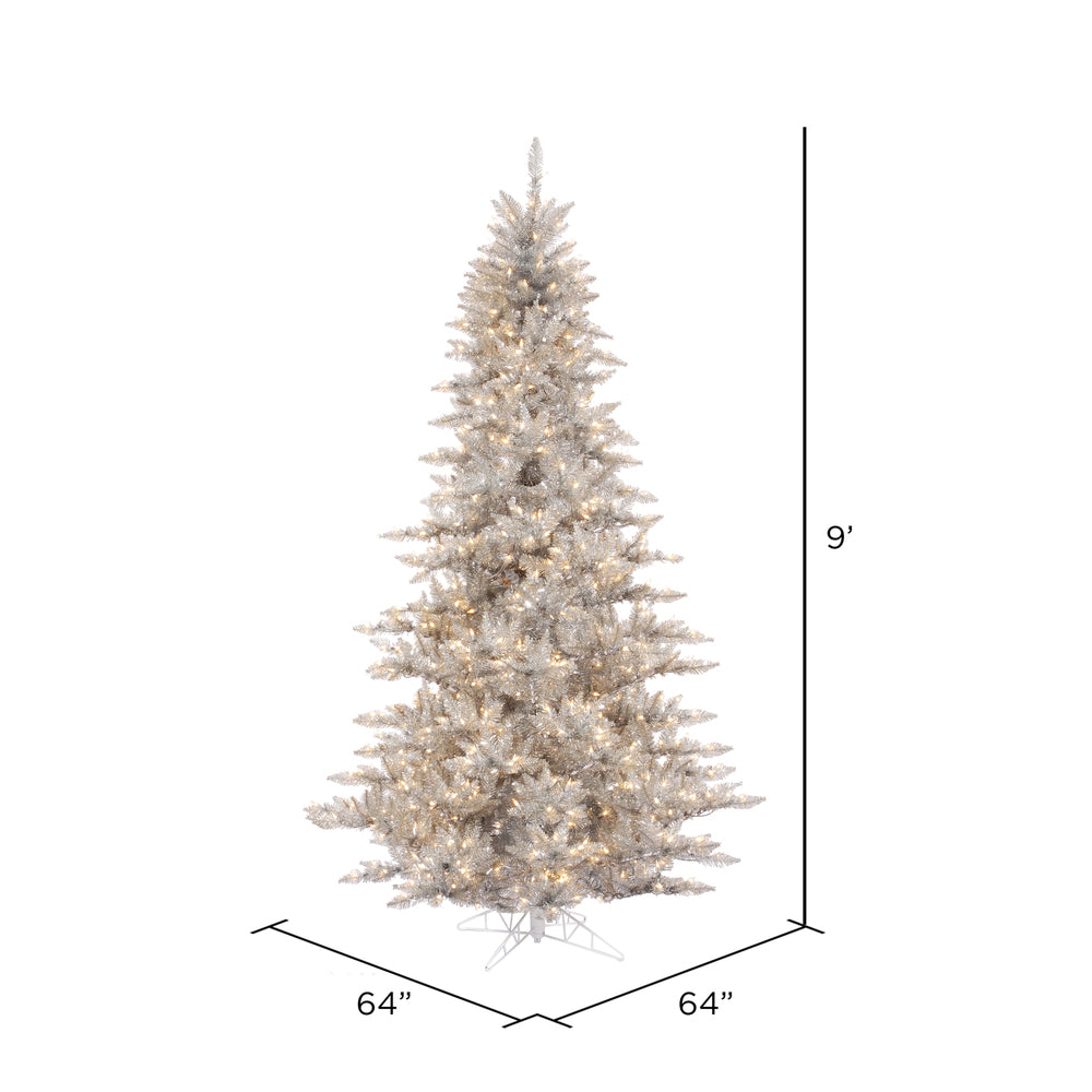 Vickerman 9' Silver Tinsel Fir Artificial Christmas Tree Warm White Dura-lit LED Lights