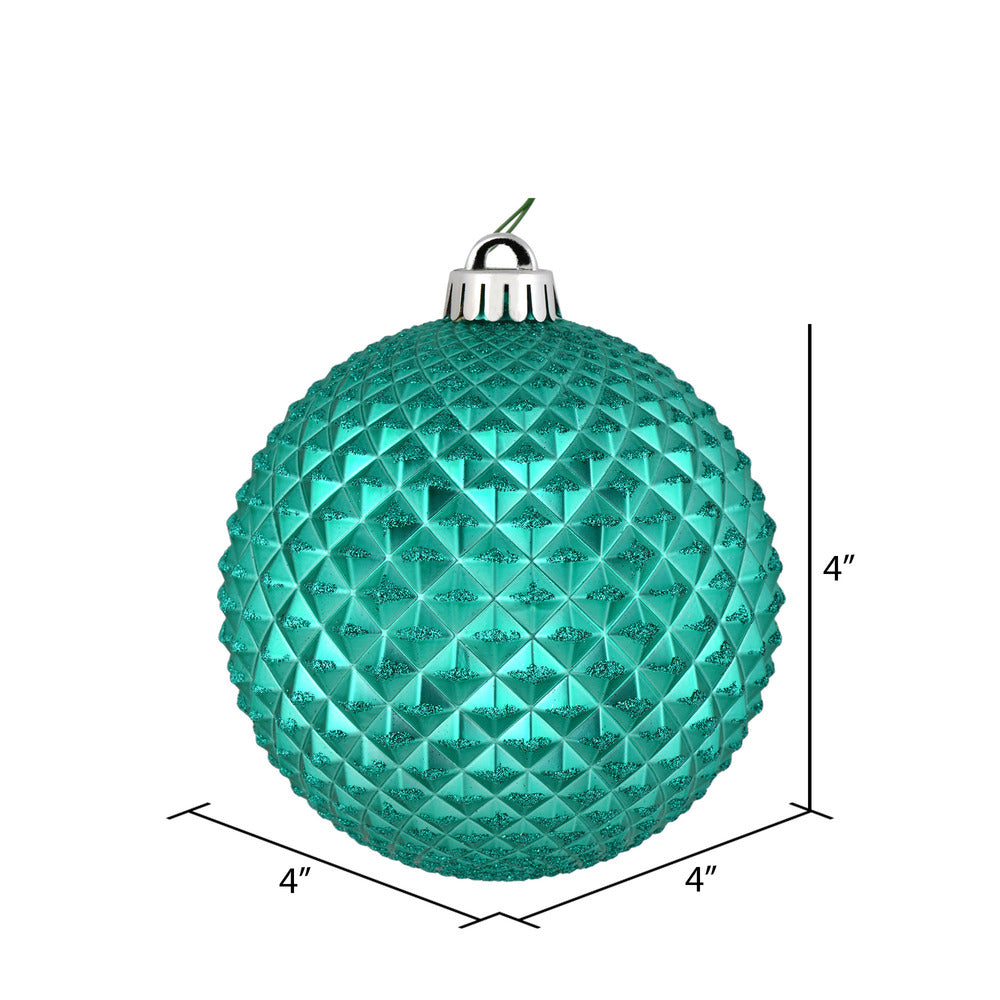 Vickerman 4" Teal Durian Glitter Ball Ornament 6 per Bag