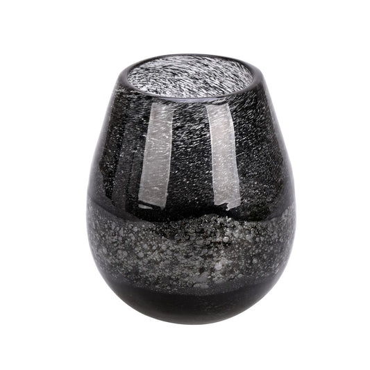 Vickerman 5" Blackberry Round Glass Vase. The dark finish of this vase exudes texture but is smooth to the touch. Pair this vase with your favorite faux floral for the perfect finishing touch. Each vase is slightly unique because each piece is hand blown.