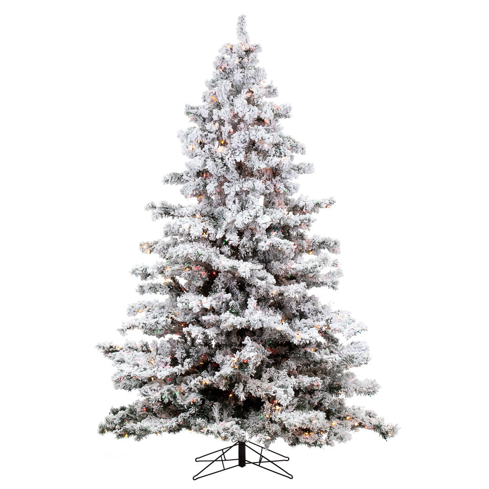 Vickerman 9' Flocked Alaskan Pine Artificial Christmas Tree Multi-Colored Dura-Lit lights
