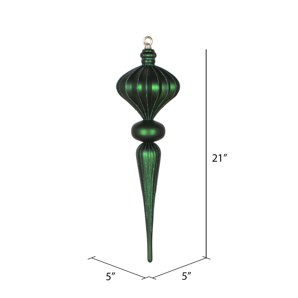 Vickerman 21" Emerald Matte Finial Ornament with Glitter Accents