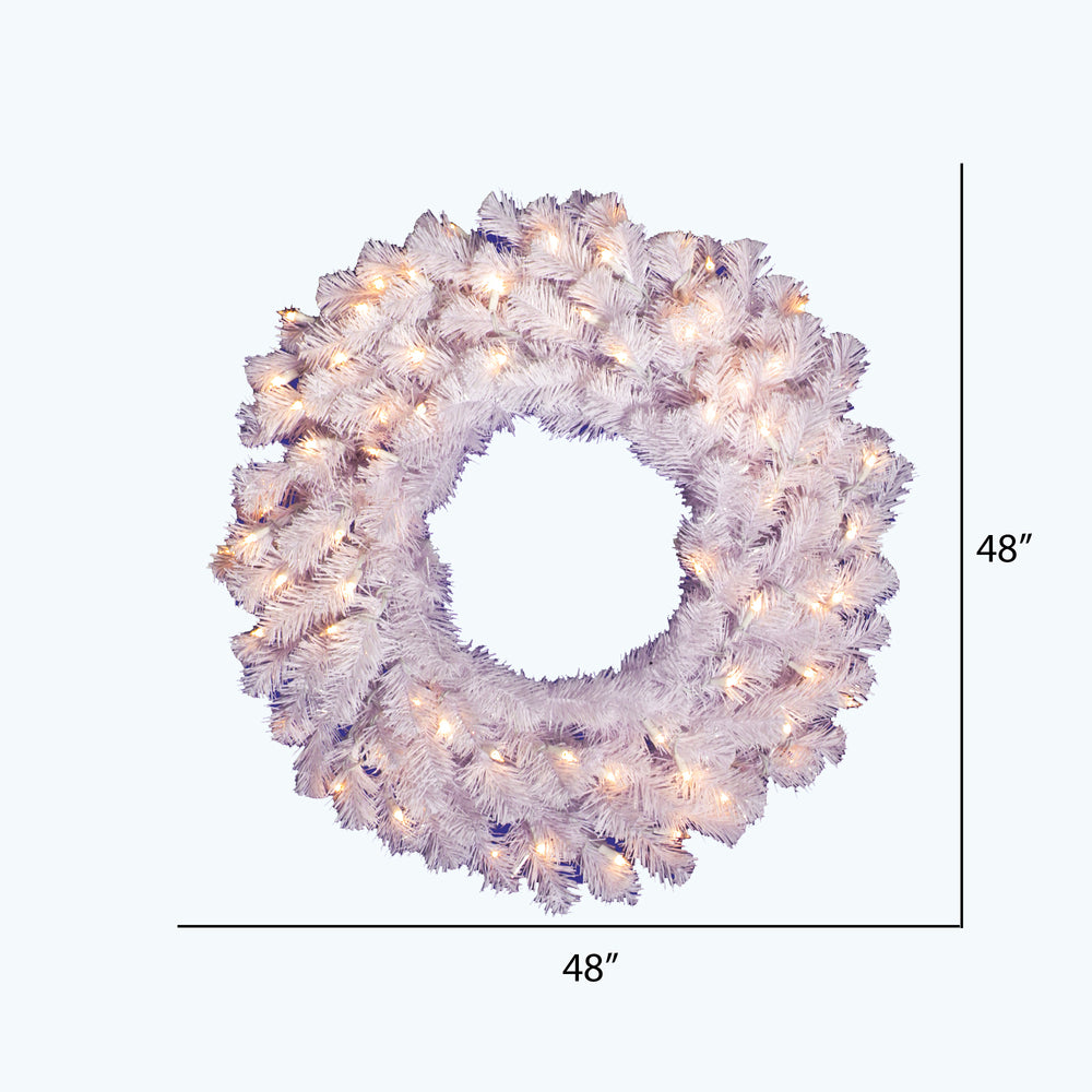 Vickerman 48" Crystal White Spruce Artificial Christmas Wreath Clear Dura-lit Incandescent Mini Lights