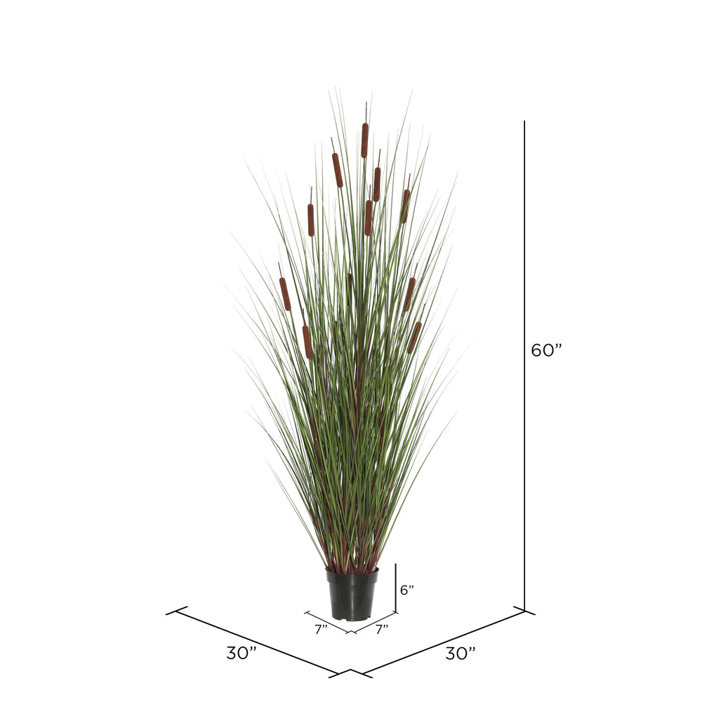 Vickerman 60" Artificial Potted Green Straight Grass and Cattails.