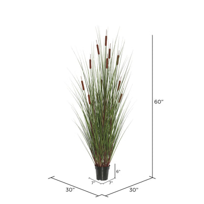 Vickerman 60" Artificial Potted Green Straight Grass and Cattails.