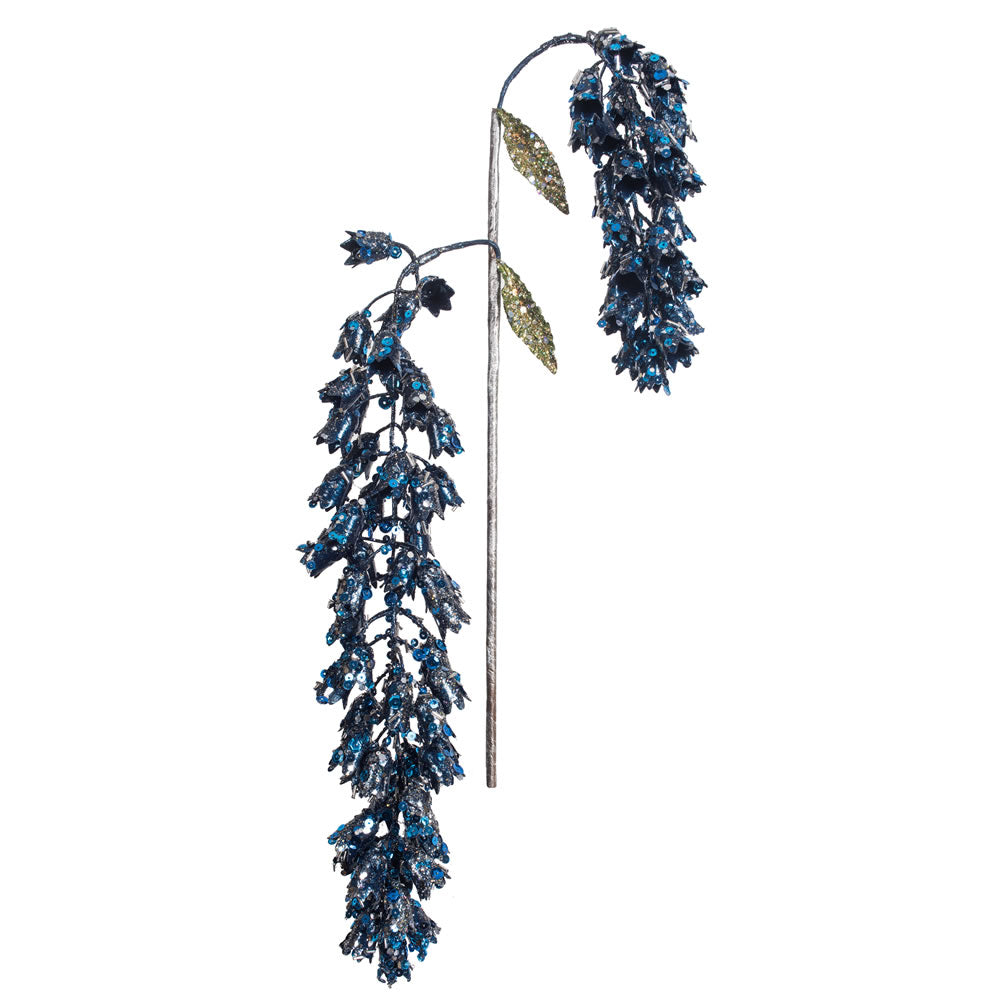 Vickerman 20" Blue Pearl Glitter Hanging Foxglove Artificial Christmas Spray. Includes 3 sprays per pack.