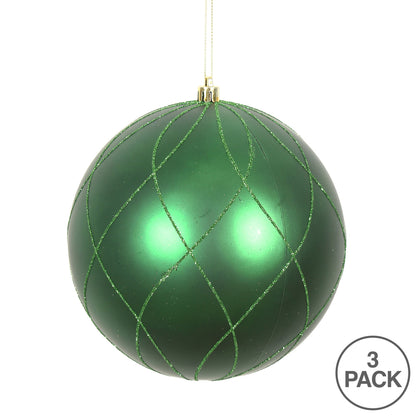 Vickerman 6" Emerald Matte and Glitter Swirl Ball Ornament 3 per Box