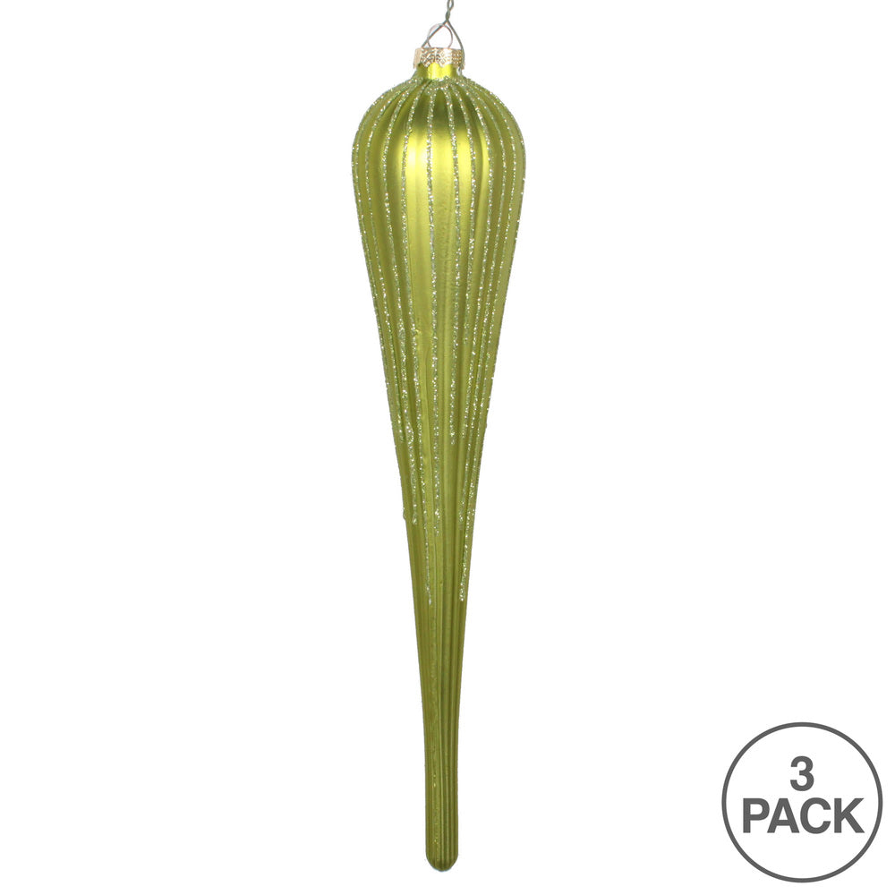 Vickerman 11" Lime Matte Glitter Drop Christmas Ornament Set of 3