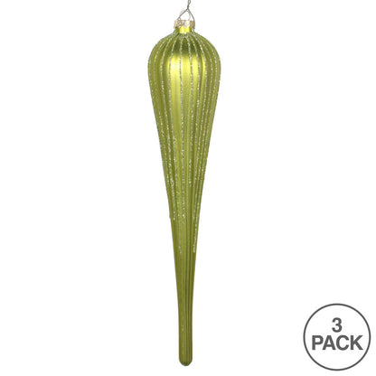 Vickerman 11" Lime Matte Glitter Drop Christmas Ornament Set of 3