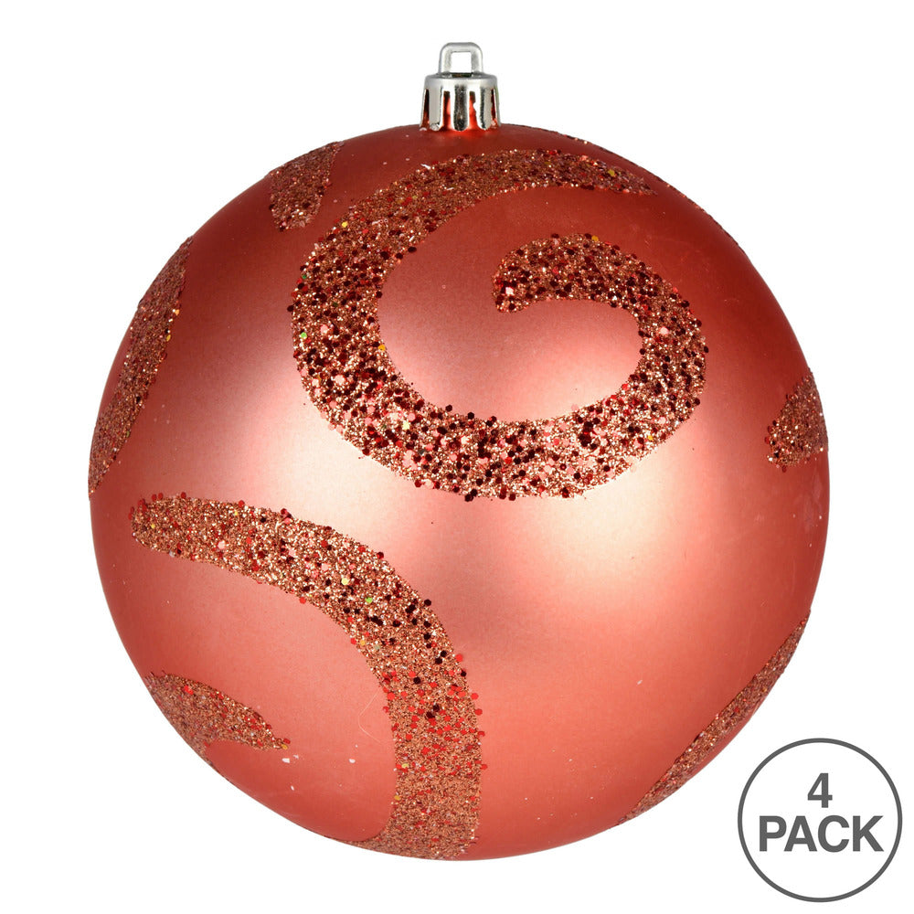 Vickerman 4.75" Coral Matte Sequin Swirl Ornament 4 per Bag