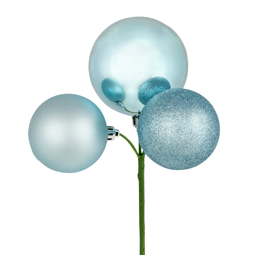 Vickerman 18" Baby Blue Ball Ornament Christmas Pick 4 per set