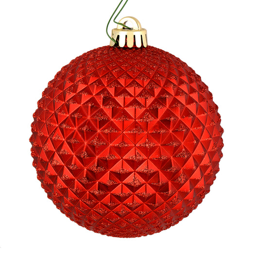 Vickerman 4" Red Durian Glitter Ball Ornament 6 per Bag