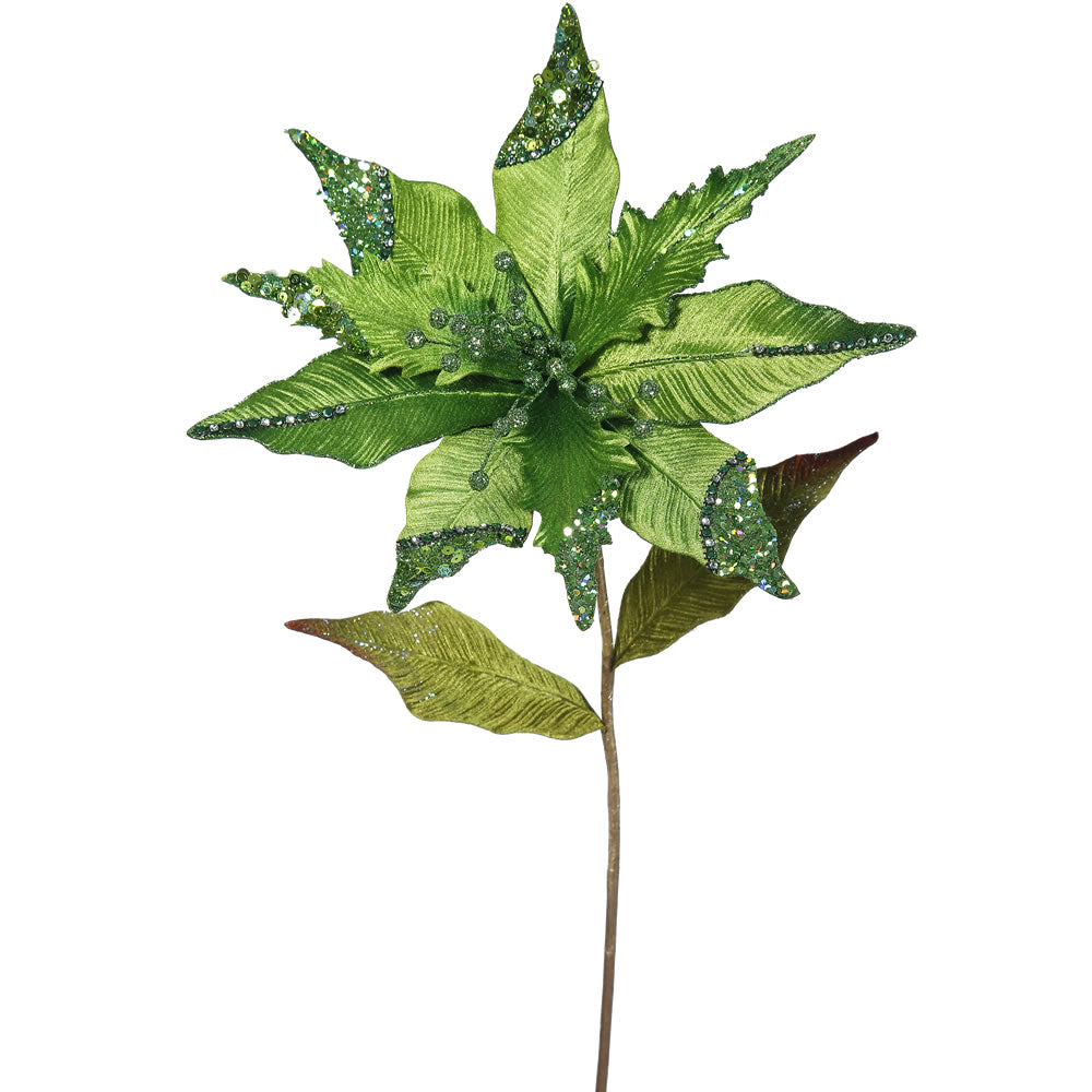 Vickerman 26" Lime Velvet Poinsettia Artificial Christmas Pick 3 per Bag