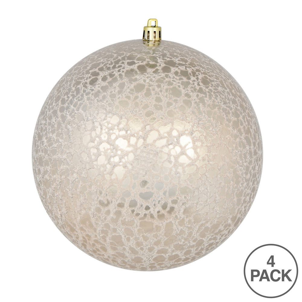 Vickerman 6" Champagne Crackle Ball Ornament 4 per Bag