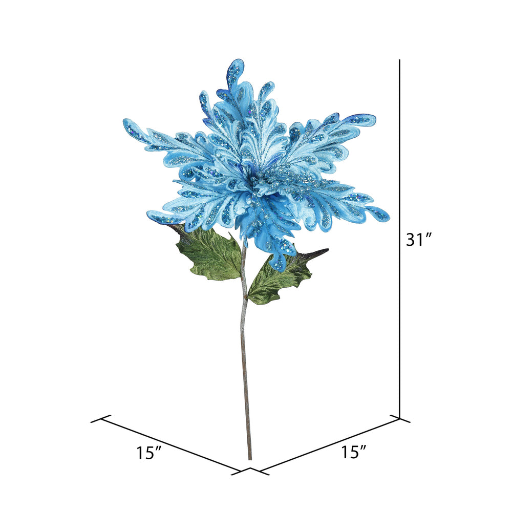 Vickerman 31" Sky Blue Velvet Poinsettia Artificial Christmas Pick 3 per Bag