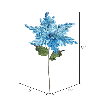 Vickerman 31" Sky Blue Velvet Poinsettia Artificial Christmas Pick 3 per Bag