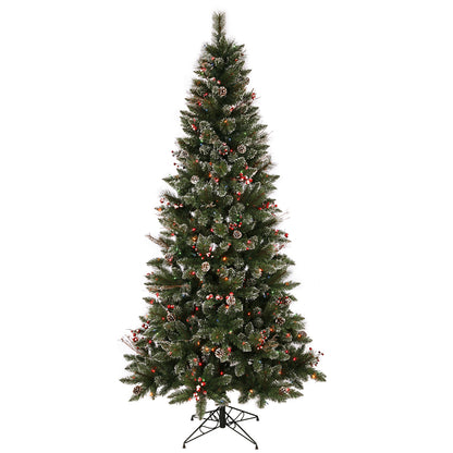 Vickerman 7' Snow Tipped Pine and Berry Artificial Christmas Tree Multi-Colored Dura-lit Incandescent Lights
