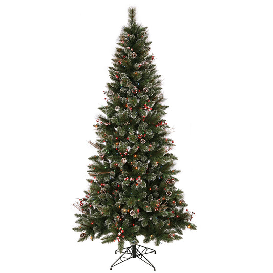 Vickerman 7' Snow Tipped Pine and Berry Artificial Christmas Tree Multi-Colored Dura-lit Incandescent Lights