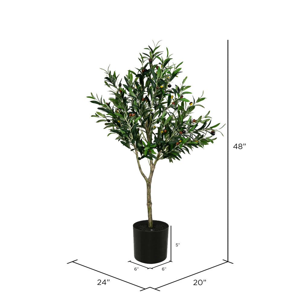 Vickerman 48" Artificial Green Olive Tree in Black Planters Pot.