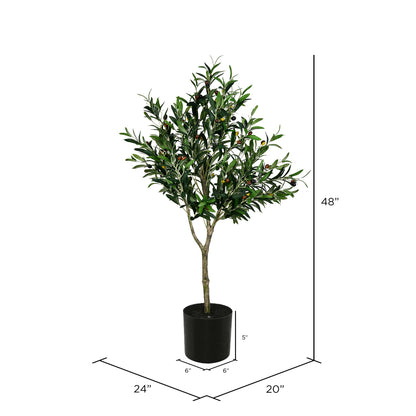 Vickerman 48" Artificial Green Olive Tree in Black Planters Pot.