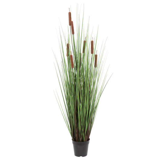 Vickerman 48" Artificial Potted Green Straight Grass and Cattails.