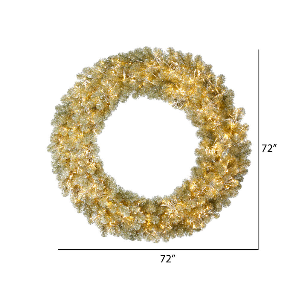 Vickerman 72" Champagne Artificial Christmas Wreath Warm White LED 3MM 8 Function Lights