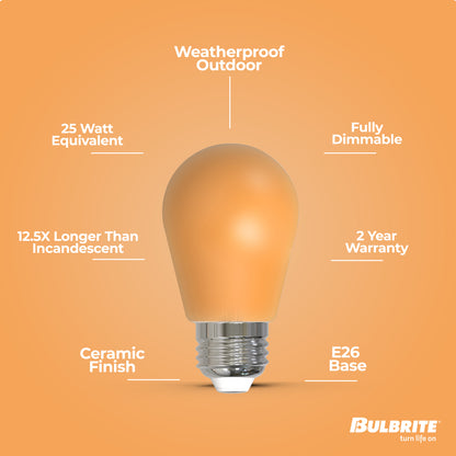 Bulbrite 776151 25-Watt Equivalent Ceramic Amber Color S14 Weatherproof Outdoor E26 Medium Base LED Light Bulb