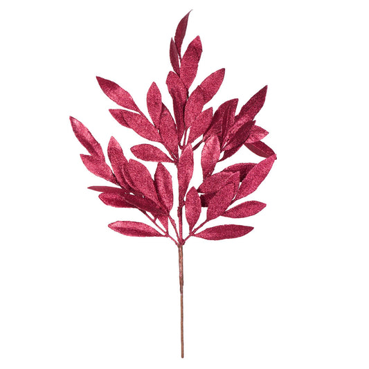 Vickerman 22" Burgundy Glitter Bay Leaf Artificial Christmas Spray. Includes 6 sprays per pack.