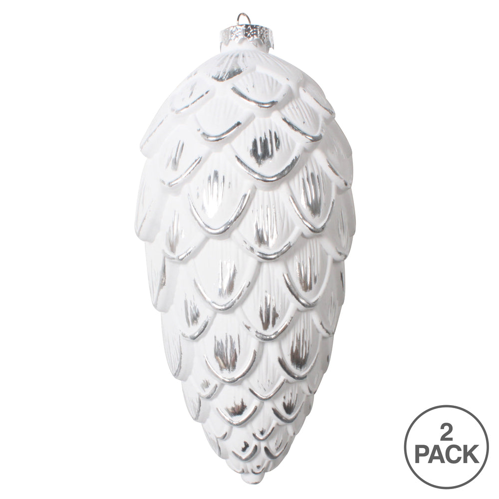 Vickerman 8" Silver Brushed Pinecone Christmas Ornament Pack of 2