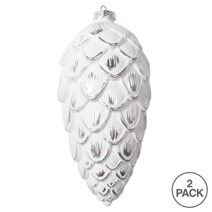 Vickerman 8" Silver Brushed Pinecone Christmas Ornament Pack of 2