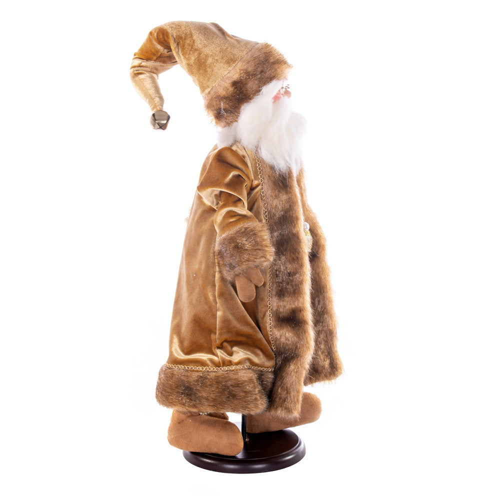 Vickerman 18" Mocha Velvet Santa Doll with Stand. This santa has glasses stand is removeable.