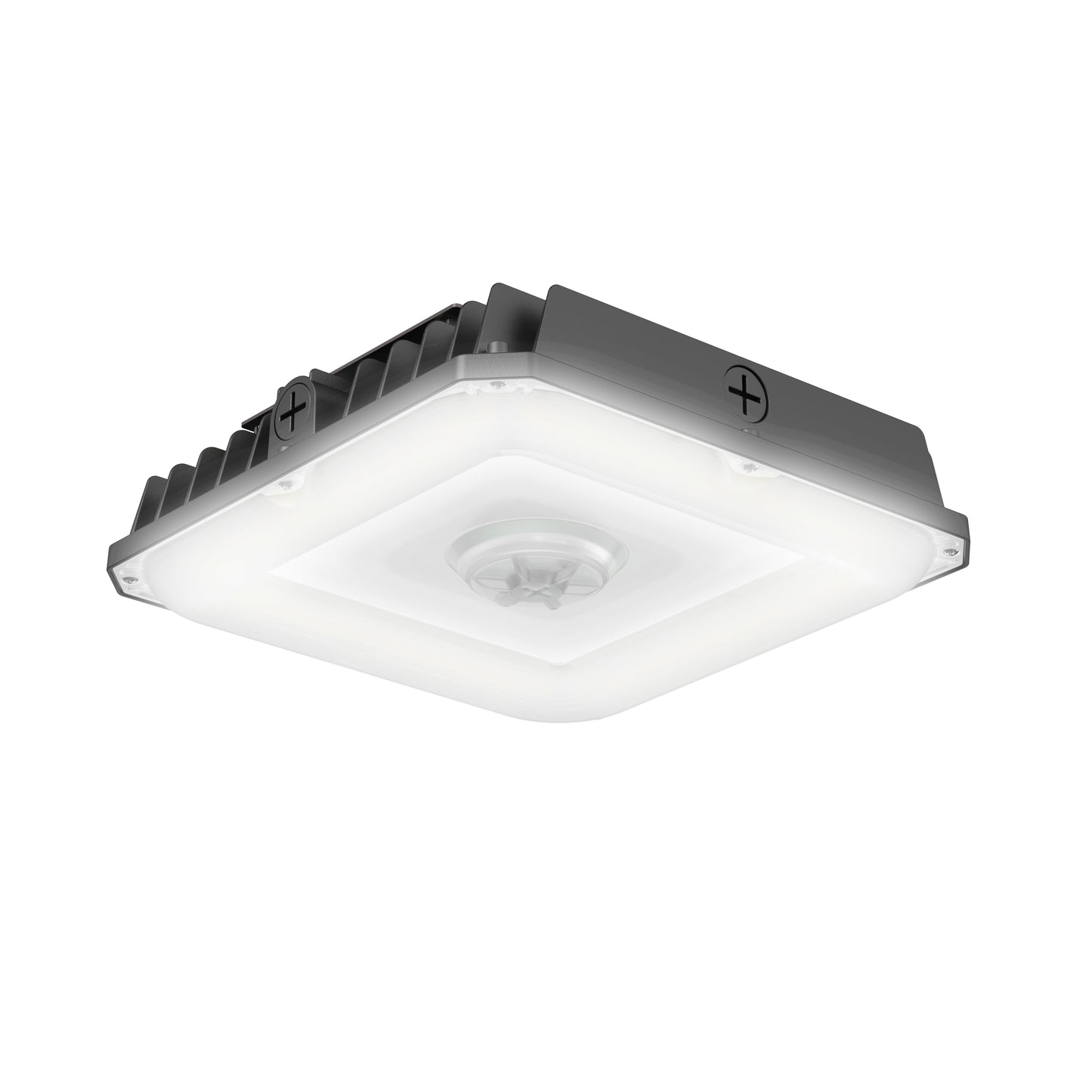 ASD Lighting LED Edge-Lit Canopy with Q-base 50/70/80W 120-277V 0-10V Dimmable 140Lm/W 3000/4000/5000K with Battery Back-up 8W Black UL DLC Premium