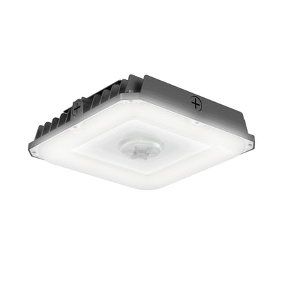 ASD Lighting LED Edge-Lit Canopy with Q-base 50/70/80W 120-277V 0-10V Dimmable 140Lm/W 3000/4000/5000K with Battery Back-up 8W Black UL DLC Premium
