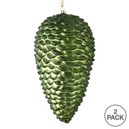 Vickerman 10" Moss Green Matte Glitter Pinecone Christmas Ornament Pack of 2