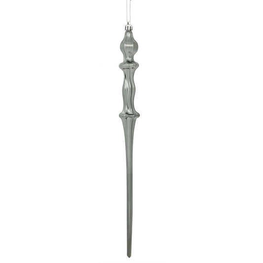 Vickerman 15.7" Pewter Shiny Icicle Ornament with drilled and wired caps. Comes 3 per Box.