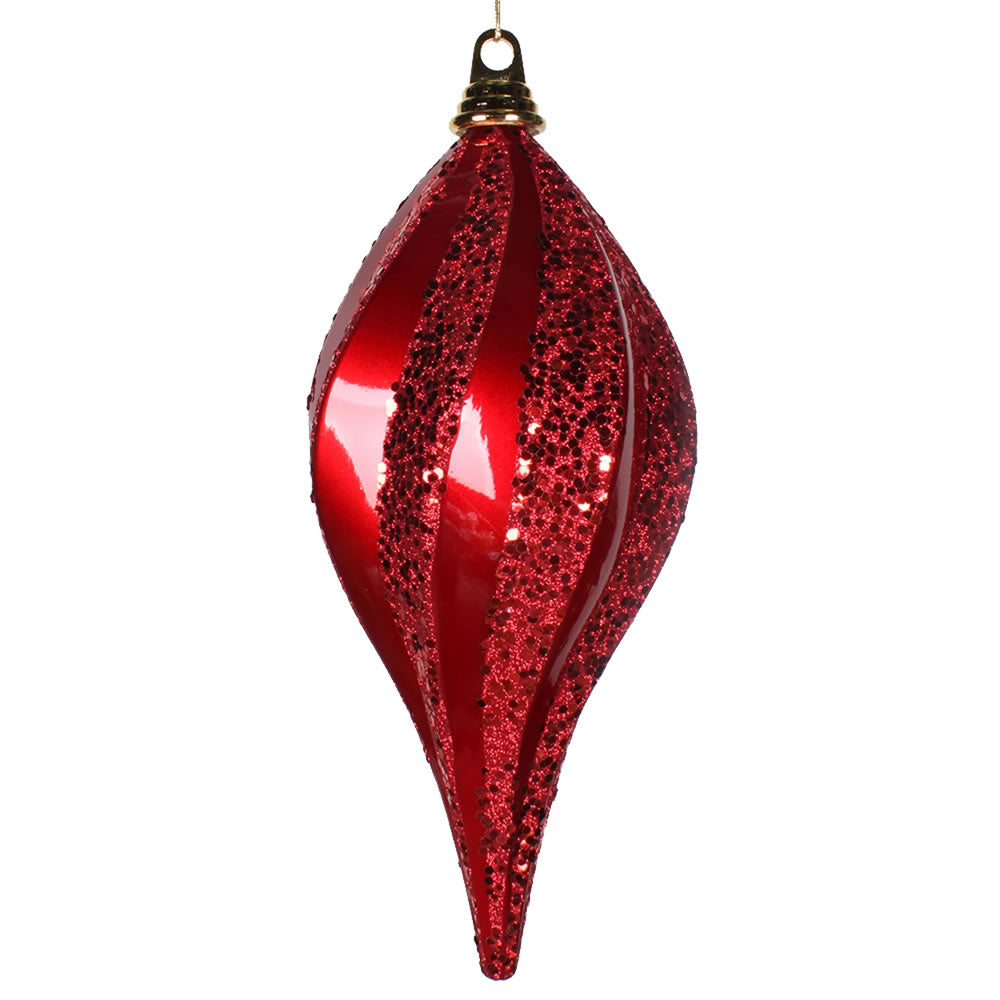 Vickerman 12'' Red Glitter Swirl Drop Christmas Ornament