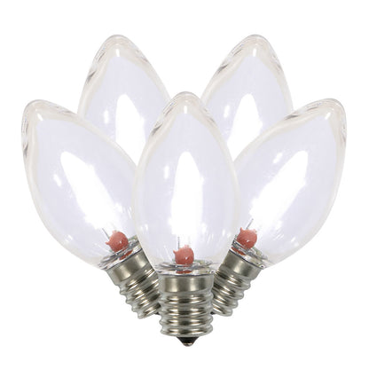 Vickerman C7 Transparent Plastic LED Pure White Dimmable Bulb, E12 Nickel Base, 25 per Pack.