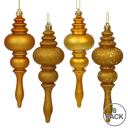 Vickerman 7" Antique Gold 4-Finish Finial Ornament 8 per Box