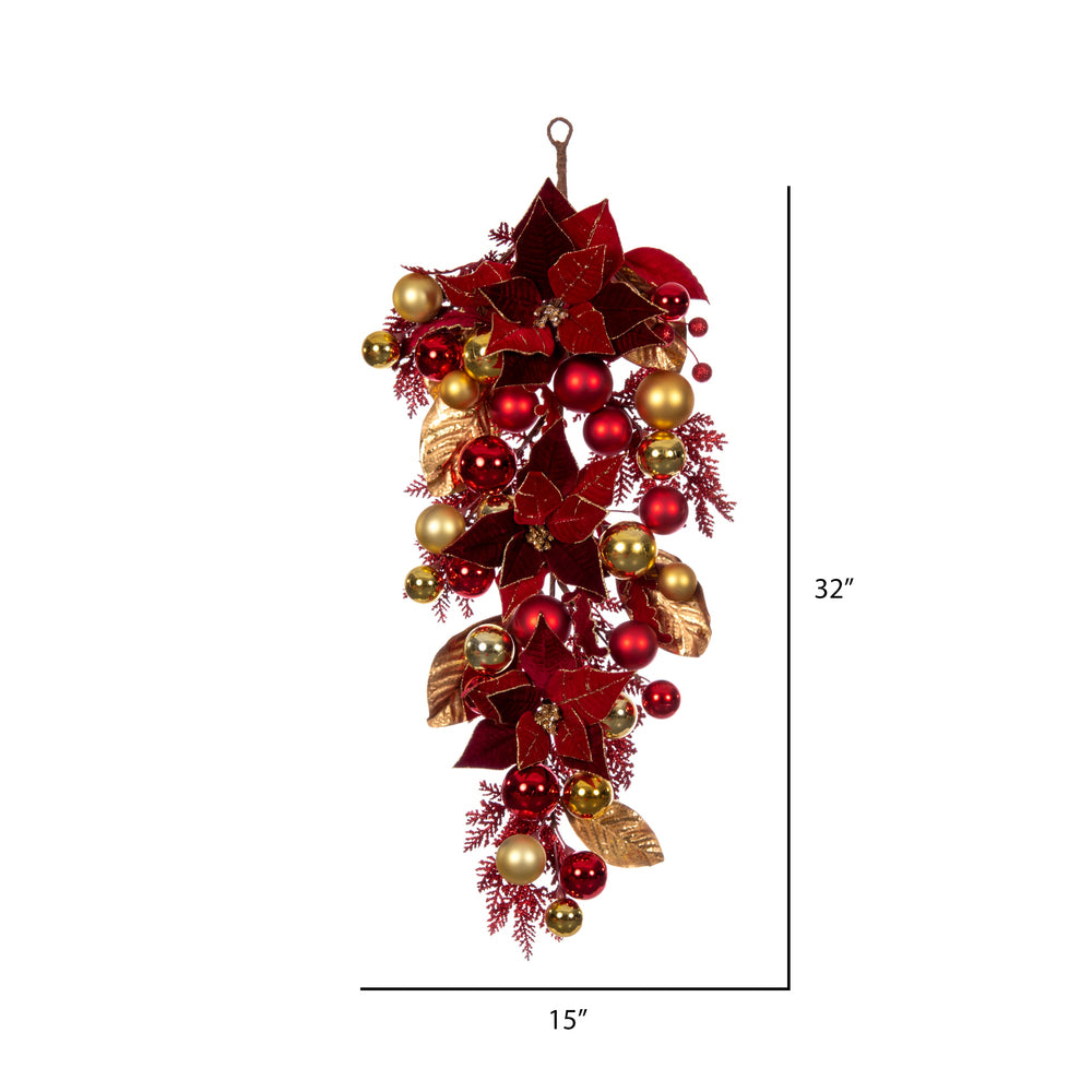 Vickerman 32" Artificial Red Poinsettia Deco Teardrop