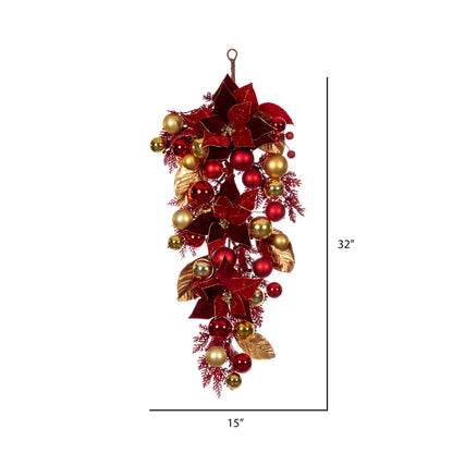 Vickerman 32" Artificial Red Poinsettia Deco Teardrop