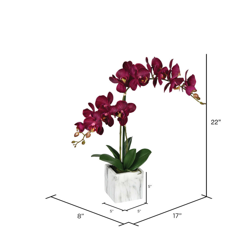 Vickerman 22" Artificial Potted Real Touch Dark Purple Phalaenopsis Spray.