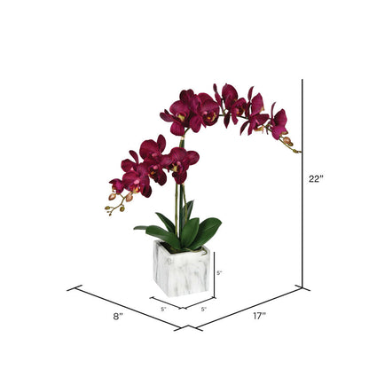 Vickerman 22" Artificial Potted Real Touch Dark Purple Phalaenopsis Spray.